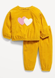 Old Navy Corduroy Ruffle-Trim Embroidered Hearts Top and Joggers for Baby