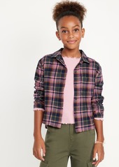 Old Navy Cropped Long-Sleeve Plaid Pocket Flannel Shirt for Girls