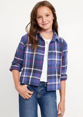 Old Navy Cropped Long-Sleeve Plaid Pocket Flannel Shirt for Girls