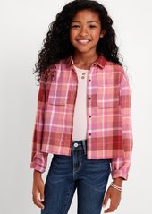 Old Navy Cropped Long-Sleeve Plaid Pocket Flannel Shirt for Girls