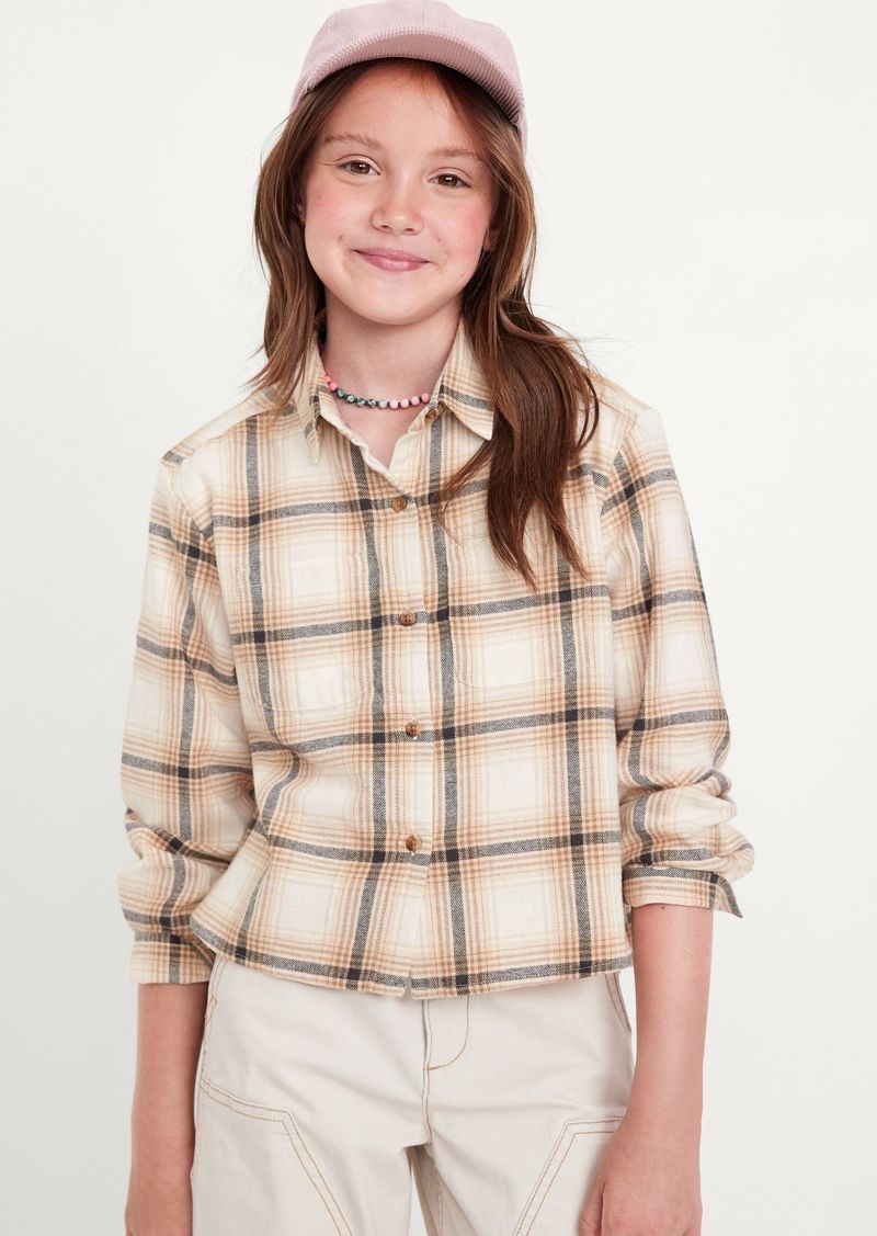 Old Navy Cropped Long-Sleeve Plaid Pocket Flannel Shirt for Girls