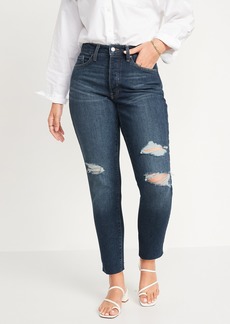 Old Navy Curvy High-Waisted OG Straight Ripped Cut-Off Jeans for Women