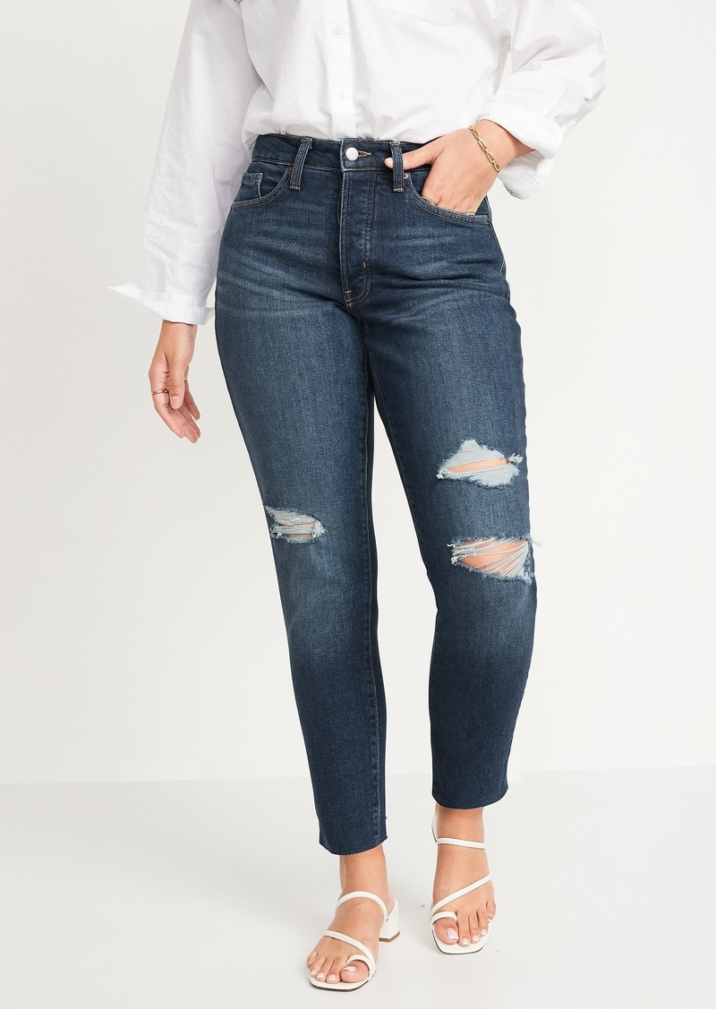 Old Navy Curvy High-Waisted OG Straight Ripped Cut-Off Jeans