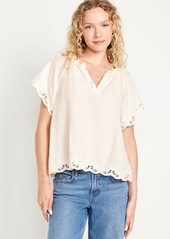 Old Navy Embroidered Split-Neck Top