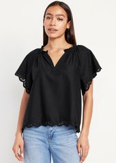 Old Navy Embroidered Split-Neck Top