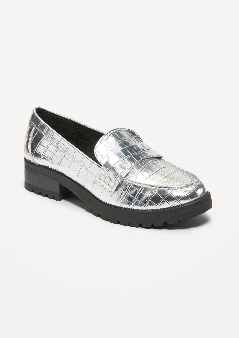 Old Navy Faux Leather Chunky Heel Loafers