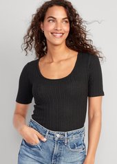 Old Navy Fitted Elbow-Sleeve Rib-Knit T-Shirt