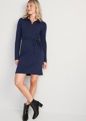 Old Navy Fitted Rib-Knit Tie-Belt Long-Sleeve Mini Polo Dress for Women