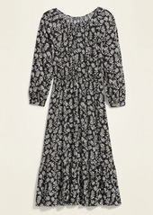 Old Navy Floral-Print Waist-Defined Midi Dress for Women