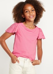 Old Navy Flutter-Sleeve Embroidered Eyelet Top for Girls