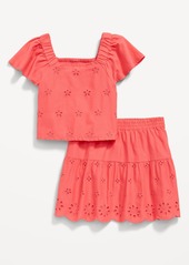 Old Navy Flutter-Sleeve Floral Cutout Top and Skirt Set for Toddler Girls