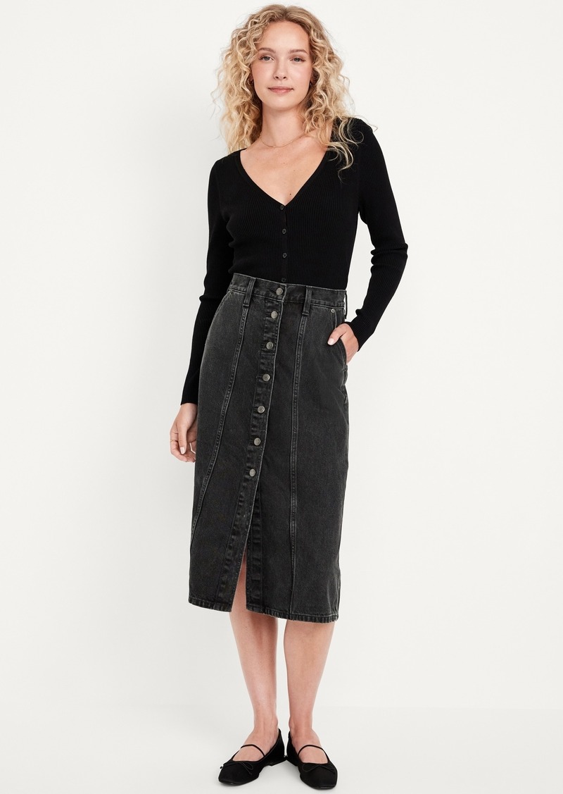 Old Navy High-Waisted Button-Front Jean Midi Skirt