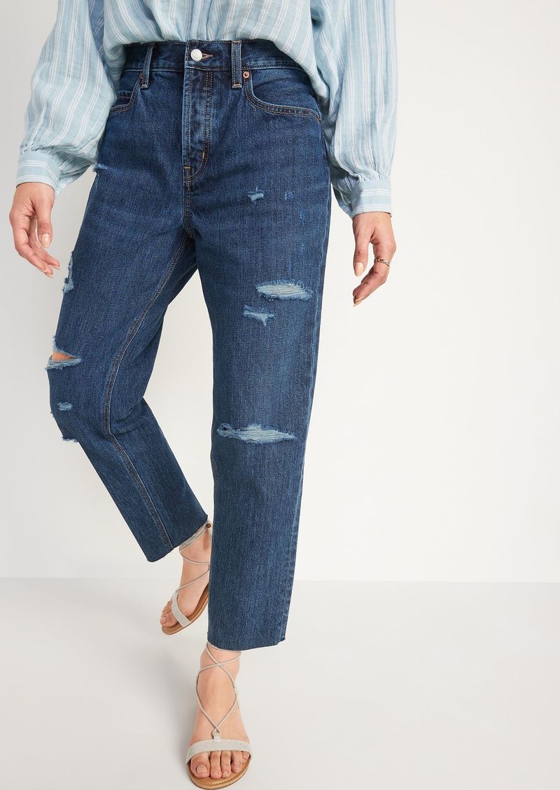 Old Navy High-Waisted Button-Fly Slouchy Straight Cropped Non-Stretch Jeans