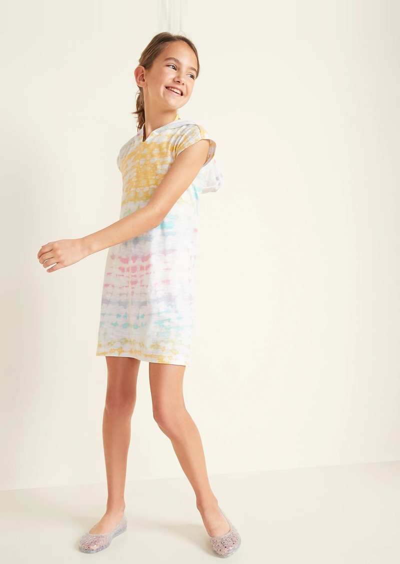 Long-Sleeve Button-Front Clip-Dot Swing Dress for Girls