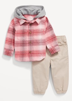Old Navy Hooded Soft-Brushed Flannel Shirt & Jogger Pants Set for Baby