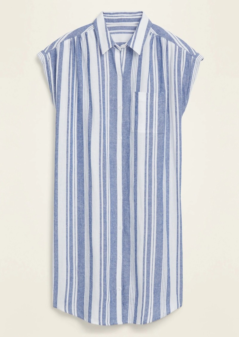 shopmartzpr Old Money Striped Blue Linen Shirt S