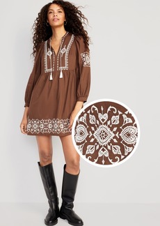 Old Navy Long-Sleeve Embroidered Mini Swing Dress