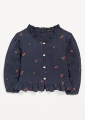 Old Navy Printed Long-Sleeve Ruffle-Trim Double-Weave Top for Toddler Girls