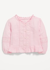 Old Navy Printed Long-Sleeve Ruffle-Trim Double-Weave Top for Toddler Girls