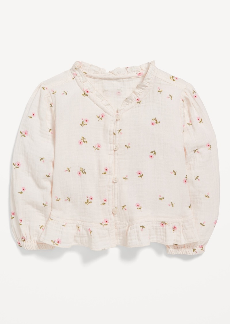 Old Navy Printed Long-Sleeve Ruffle-Trim Double-Weave Top for Toddler Girls