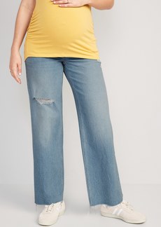 Old Navy Maternity Full-Panel Ripped Cut-Off Wide-Leg Jeans