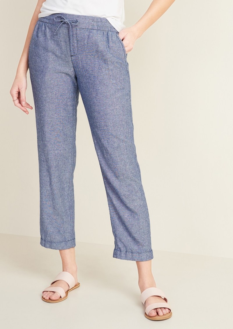 Old Navy Mid-Rise Cropped Linen-Blend Pants for Women