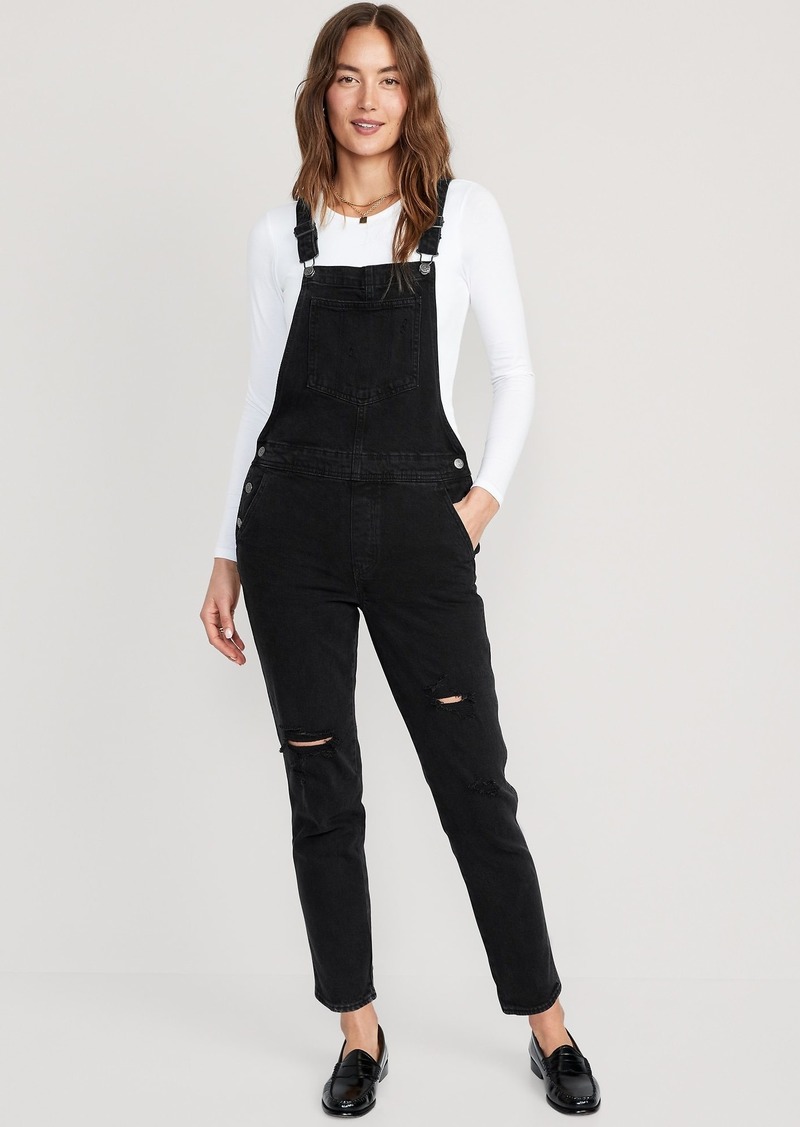 Old Navy OG Straight Black-Wash Ripped Jean Overalls