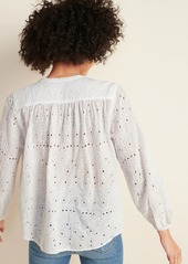 Old Navy Oversized Embroidered Eyelet Button-Front Blouse for Women