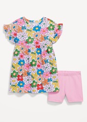 Old Navy Printed Flutter-Sleeve Dress and Biker Shorts Set for Toddler Girls