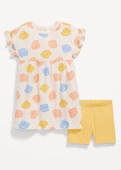 Old Navy Printed Flutter-Sleeve Dress and Biker Shorts Set for Toddler Girls