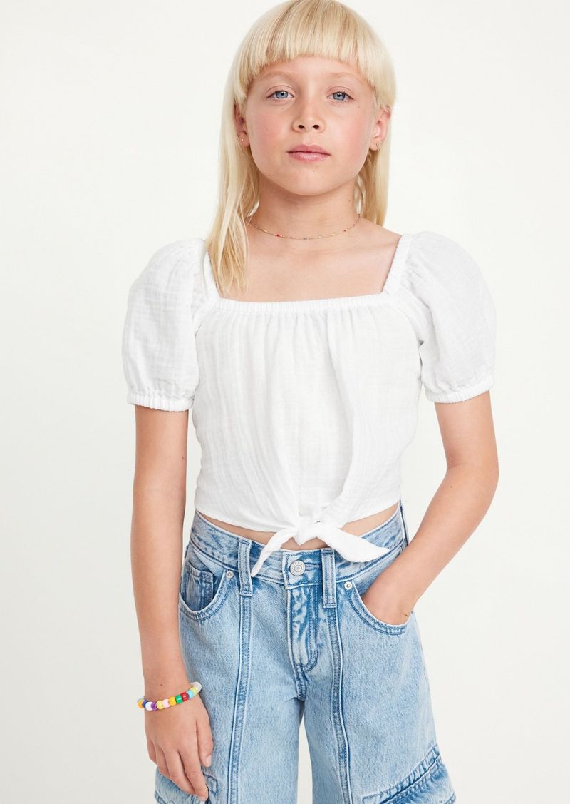 Old Navy Puff-Sleeve Double-Weave Tie-Knot Top for Girls