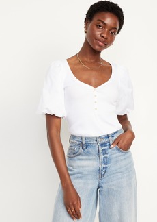 Old Navy Puff-Sleeve Mixed Fabric Top