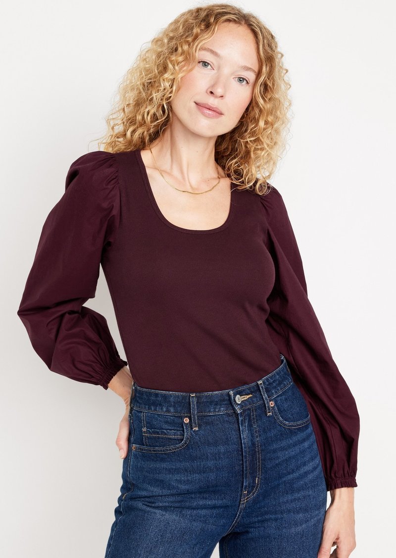 Old Navy Puff-Sleeve Mixed Material Top