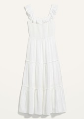 Old Navy Ruffled Smocked-Bodice Embroidered Sleeveless Maxi Dress for Women