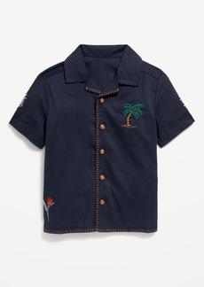 Old Navy Short-Sleeve Embroidered Camp Shirt for Toddler Boys