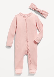 Old Navy Sleep & Play 2-Way-Zip Footed One-Piece & Headband Layette Set for Baby