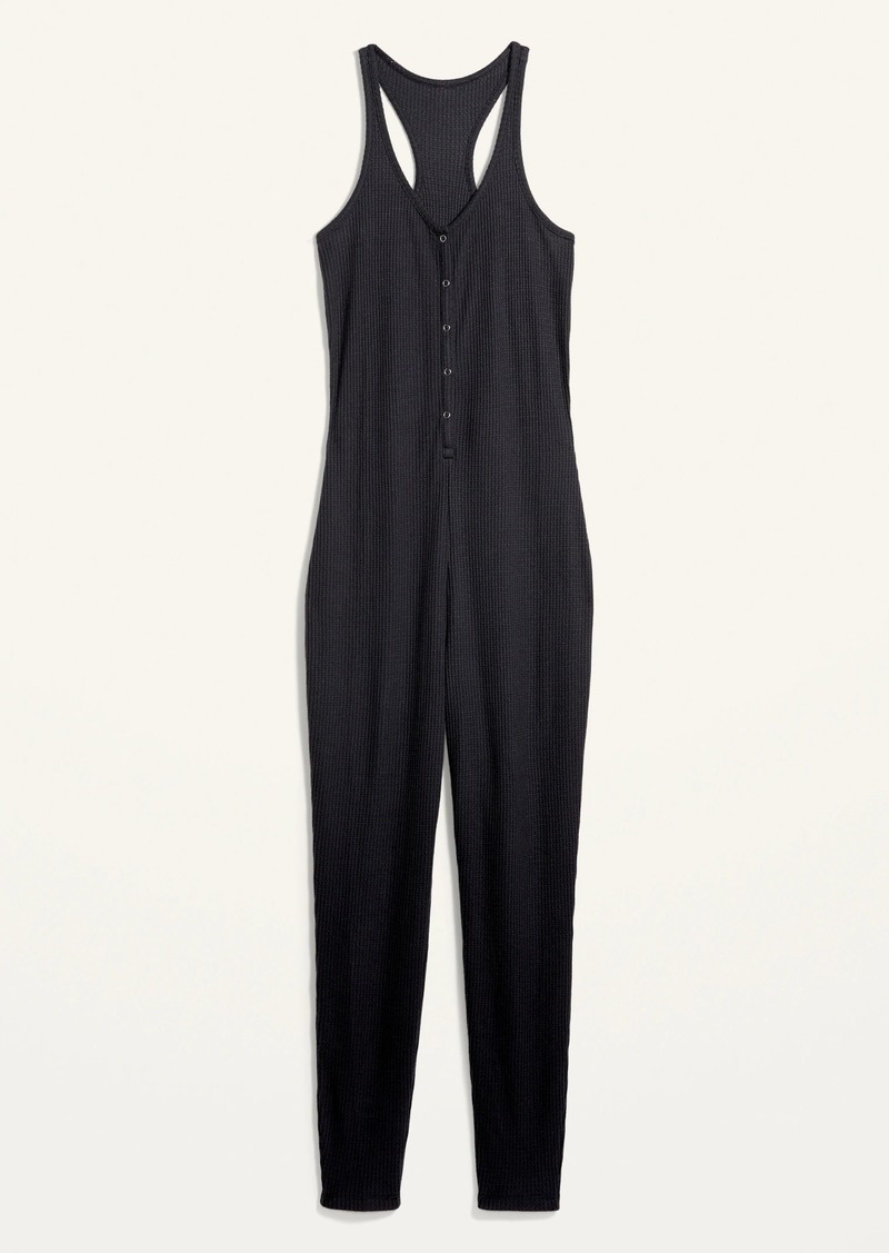 sleeveless plush knit pajama jumpsuit