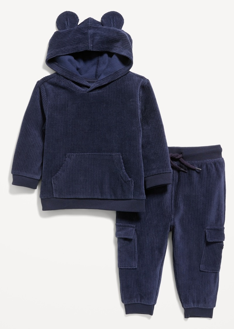 Old Navy Unisex Ribbed Velour Critter Hoodie and Cargo Joggers Set for Baby