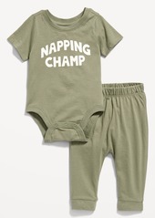 Old Navy Unisex Short-Sleeve Bodysuit & U-Shaped Pull-On Pants Set for Baby