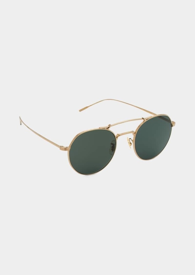 Oliver Peoples Curved Brow Titanium Aviator Sunglasses