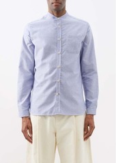 Oliver Spencer - Collarless Organic-cotton Oxford Shirt - Mens - Blue