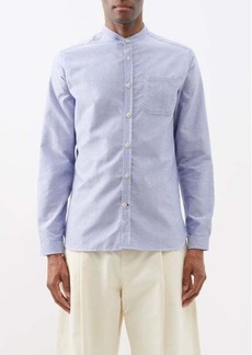 Oliver Spencer - Collarless Organic-cotton Oxford Shirt - Mens - Blue