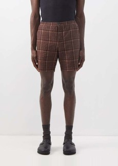 Oliver Spencer - Osbourne Check Linen And Cotton Hopsack Shorts - Mens - Brown