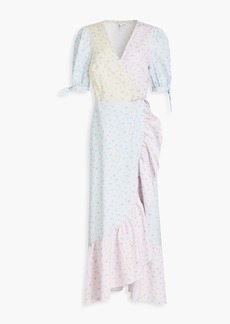 Olivia Rubin - Asta color-block printed twill midi wrap dress - Pink - UK 6