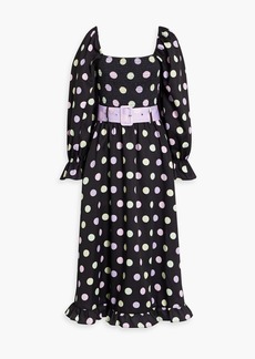 Olivia Rubin - Effie shirred polka-dot twill midi dress - Black - UK 6