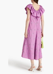 Olivia Rubin - Maggie embroidered slub-twill midi dress - Purple - UK 6