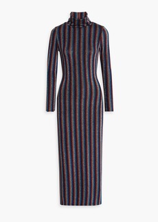 Olivia Rubin - Fliss metallic striped stretch-knit turtleneck midi dress - Blue - S