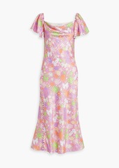 Olivia Rubin - Button-embellished printed satin midi dress - Pink - UK 8