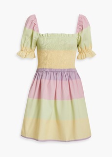 Olivia Rubin - Shirred striped twill mini dress - Green - UK 8