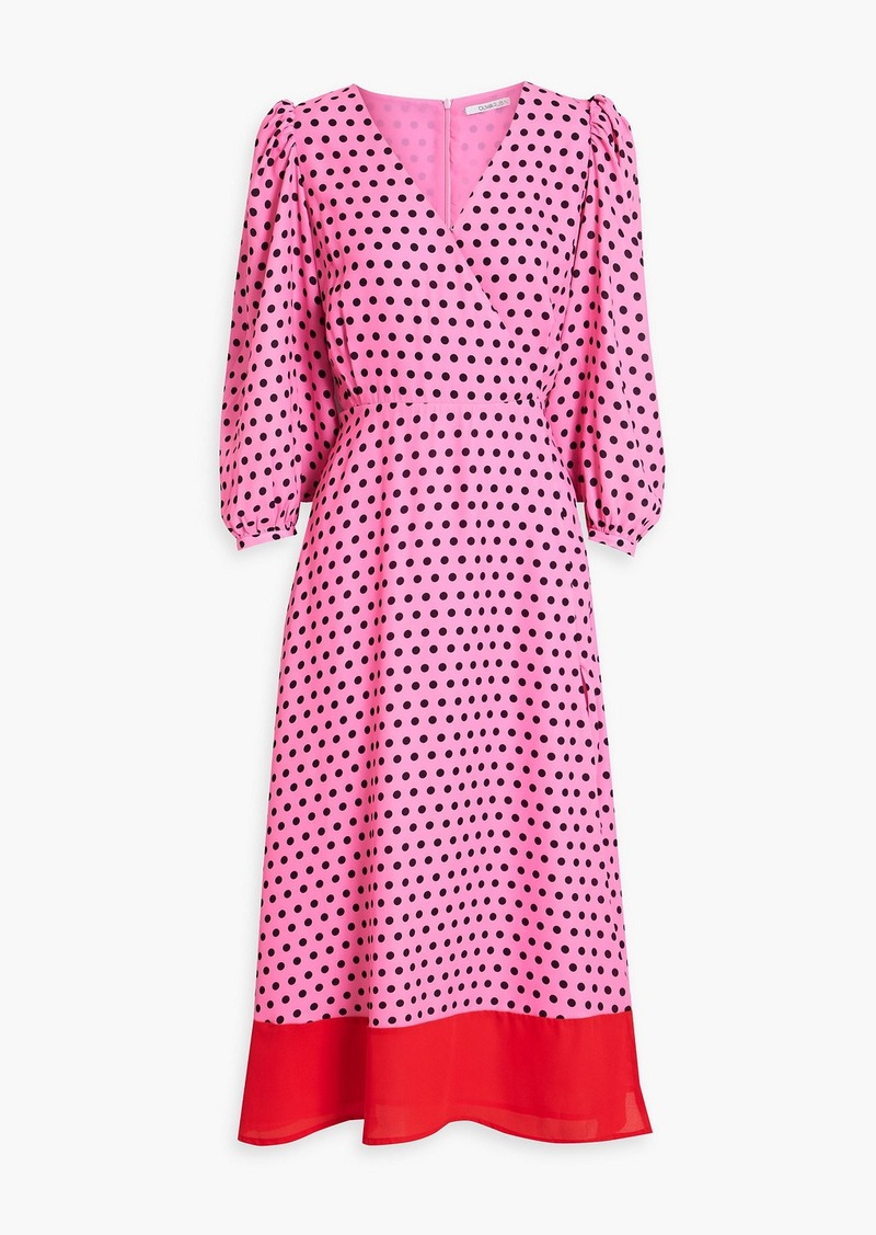 Olivia Rubin - Wrap-effect polka-dot crepe de chine midi dress - Pink - UK 8